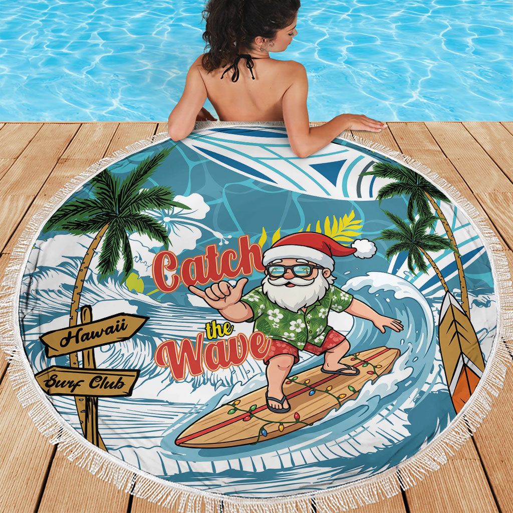 Hawaii Summer Christmas Beach Blanket Surfing Santa Shaka Catch The Wave