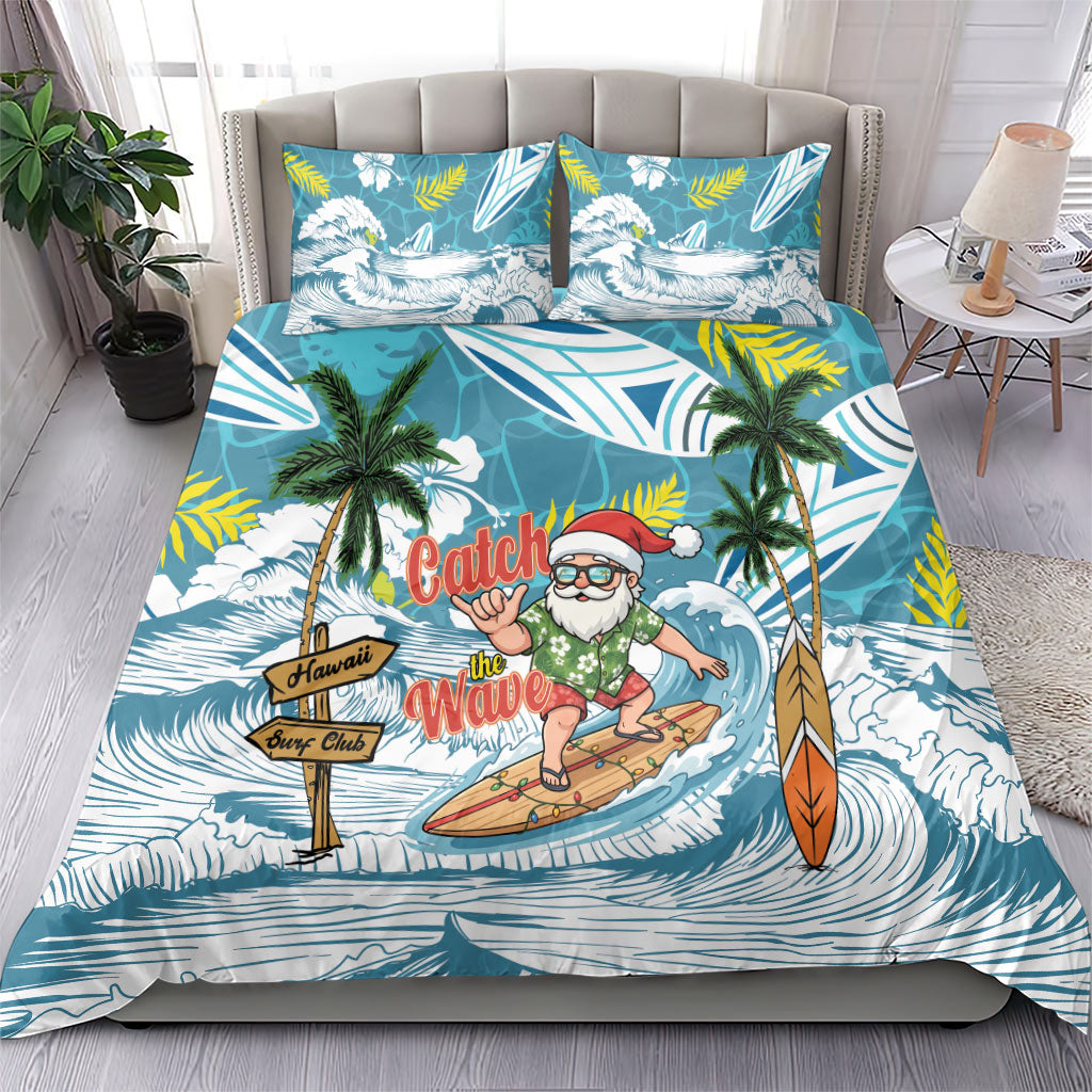 Hawaii Summer Christmas Bedding Set Surfing Santa Shaka Catch The Wave