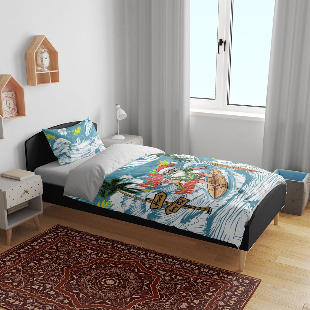Hawaii Summer Christmas Bedding Set Surfing Santa Shaka Catch The Wave