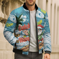 Hawaii Summer Christmas Bomber Puffer Jacket Surfing Santa Shaka Catch The Wave