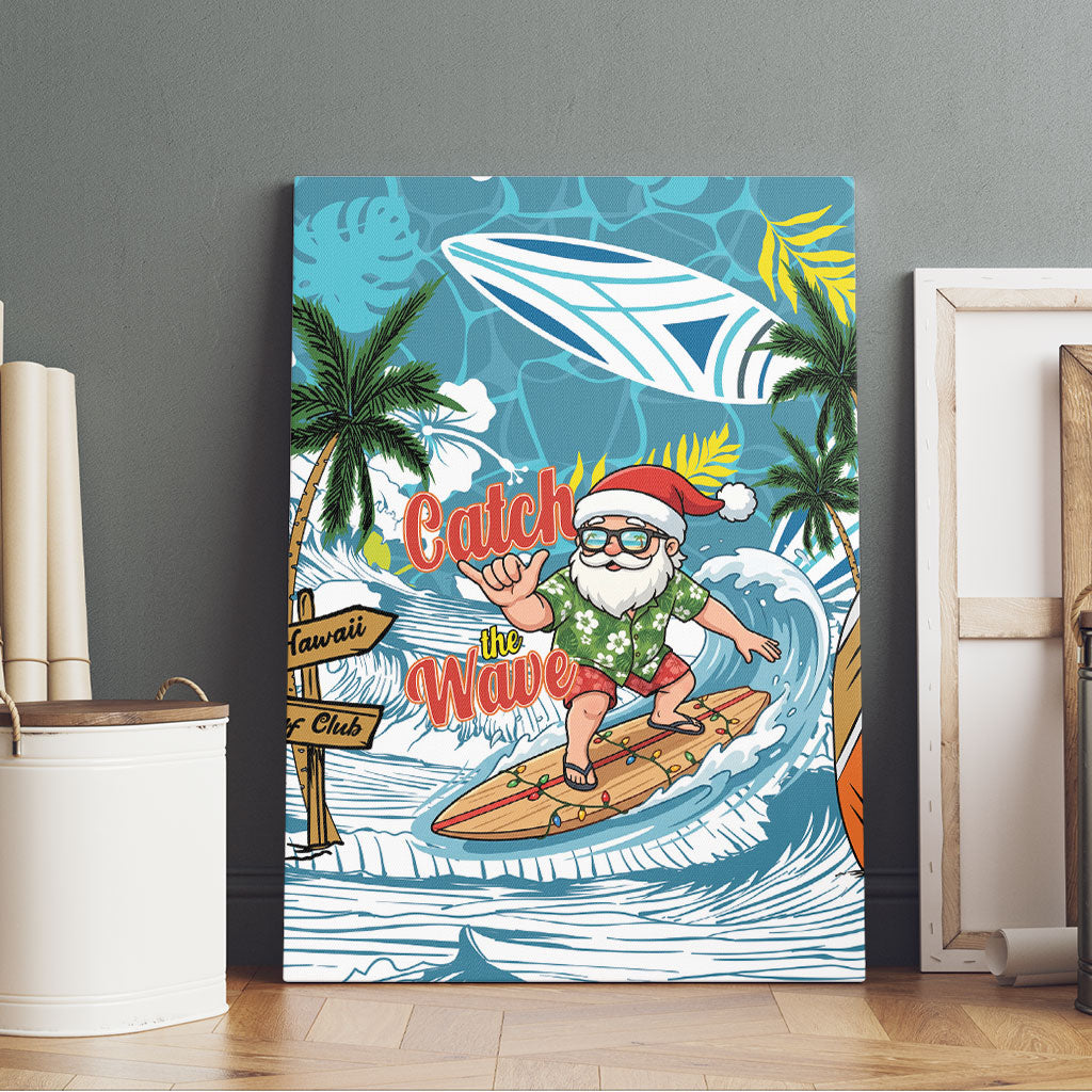 Hawaii Summer Christmas Canvas Wall Art Surfing Santa Shaka Catch The Wave