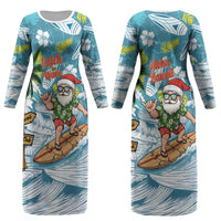 Hawaii Summer Christmas Couples Matching Long Sleeve Bodycon Dress and Hawaiian Shirt Surfing Santa Shaka Catch The Wave LT14 - Polynesian Pride