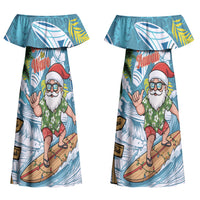 Hawaii Summer Christmas Couples Matching Off Shoulder Maxi Dress and Long Sleeve Button Shirt Surfing Santa Shaka Catch The Wave LT14 - Polynesian Pride