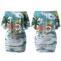Hawaii Summer Christmas Couples Matching Off Shoulder Short Dress and Long Sleeve Button Shirt Surfing Santa Shaka Catch The Wave LT14 - Polynesian Pride