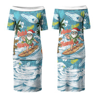 Hawaii Summer Christmas Couples Matching Puletasi and Long Sleeve Button Shirt Surfing Santa Shaka Catch The Wave LT14 - Polynesian Pride