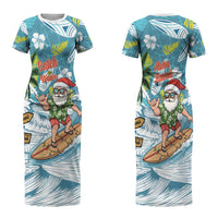 Hawaii Summer Christmas Couples Matching Short Sleeve Bodycon Dress and Hawaiian Shirt Surfing Santa Shaka Catch The Wave LT14 - Polynesian Pride