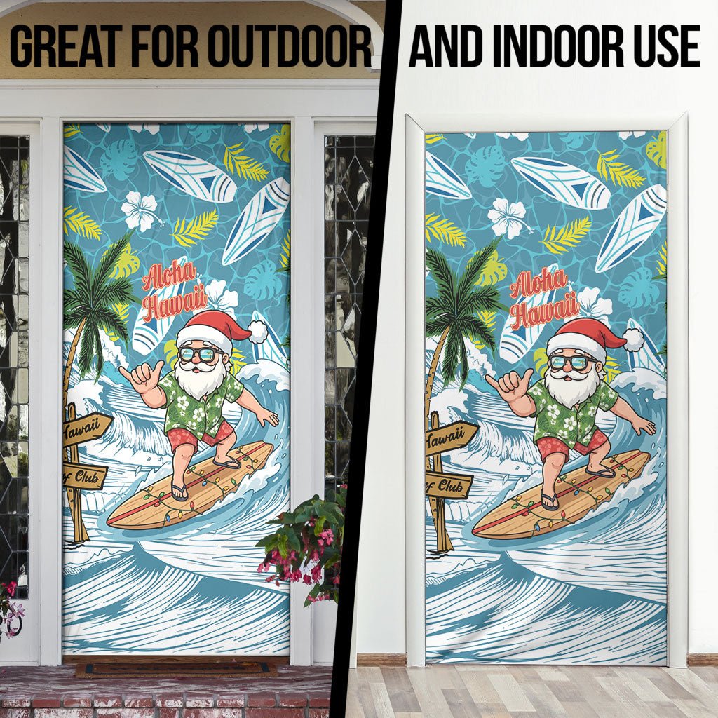 Hawaii Summer Christmas Door Cover Surfing Santa Shaka Catch The Wave