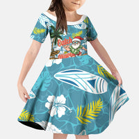 Hawaii Summer Christmas Family Matching Long Sleeve Bodycon Dress and Hawaiian Shirt Surfing Santa Shaka Catch The Wave