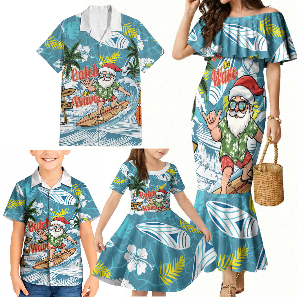 Hawaii Summer Christmas Family Matching Mermaid Dress and Hawaiian Shirt Surfing Santa Shaka Catch The Wave LT14 - Polynesian Pride