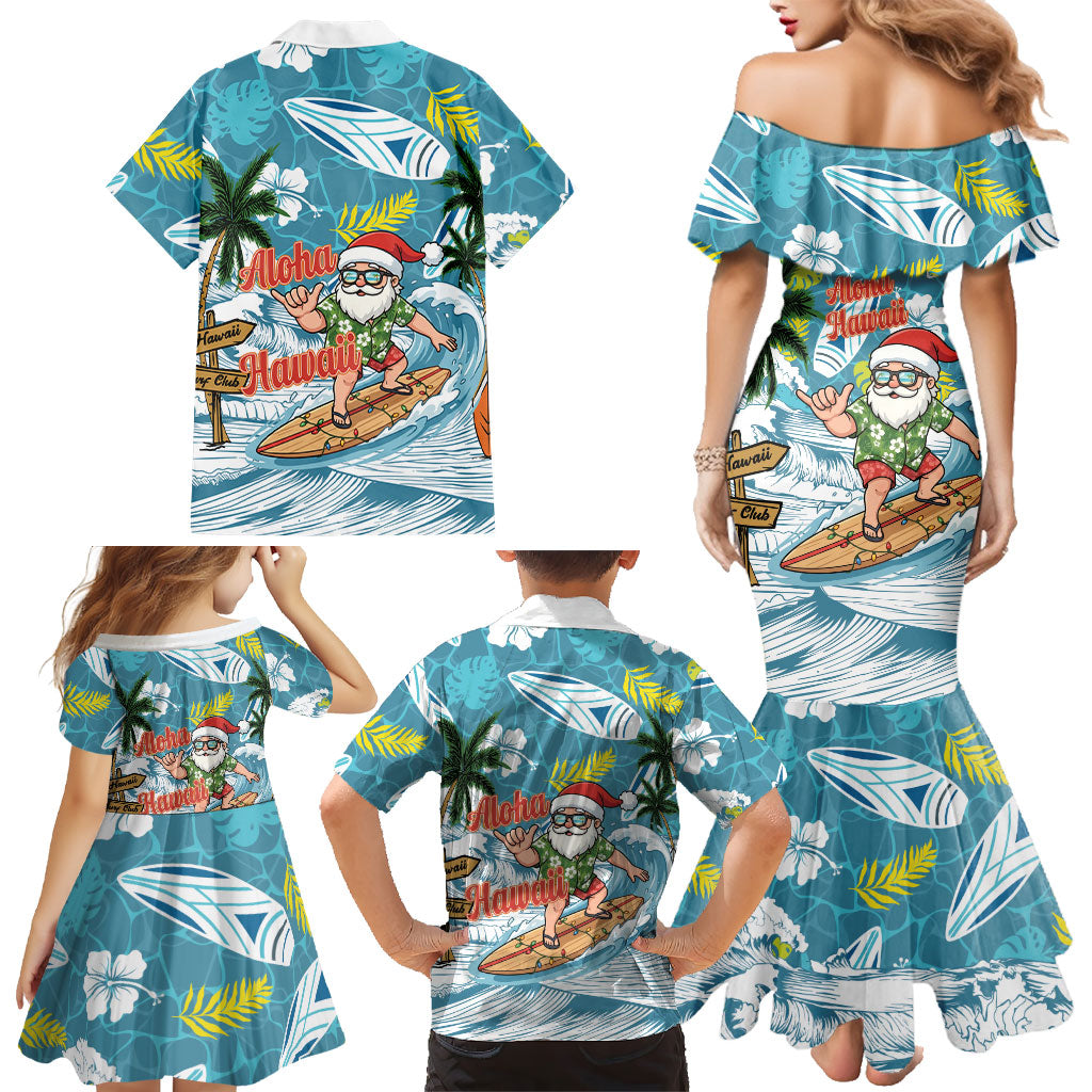 Hawaii Summer Christmas Family Matching Mermaid Dress and Hawaiian Shirt Surfing Santa Shaka Catch The Wave