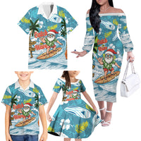 Hawaii Summer Christmas Family Matching Off The Shoulder Long Sleeve Dress and Hawaiian Shirt Surfing Santa Shaka Catch The Wave