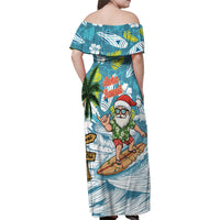 Hawaii Summer Christmas Family Matching Off Shoulder Maxi Dress and Hawaiian Shirt Surfing Santa Shaka Catch The Wave