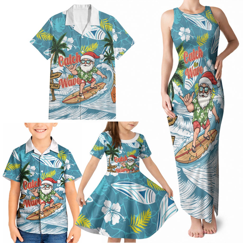 Hawaii Summer Christmas Family Matching Tank Maxi Dress and Hawaiian Shirt Surfing Santa Shaka Catch The Wave LT14 - Polynesian Pride