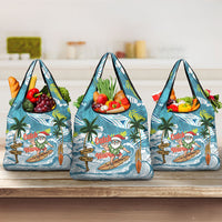 Hawaii Summer Christmas Grocery Bag Surfing Santa Shaka Catch The Wave