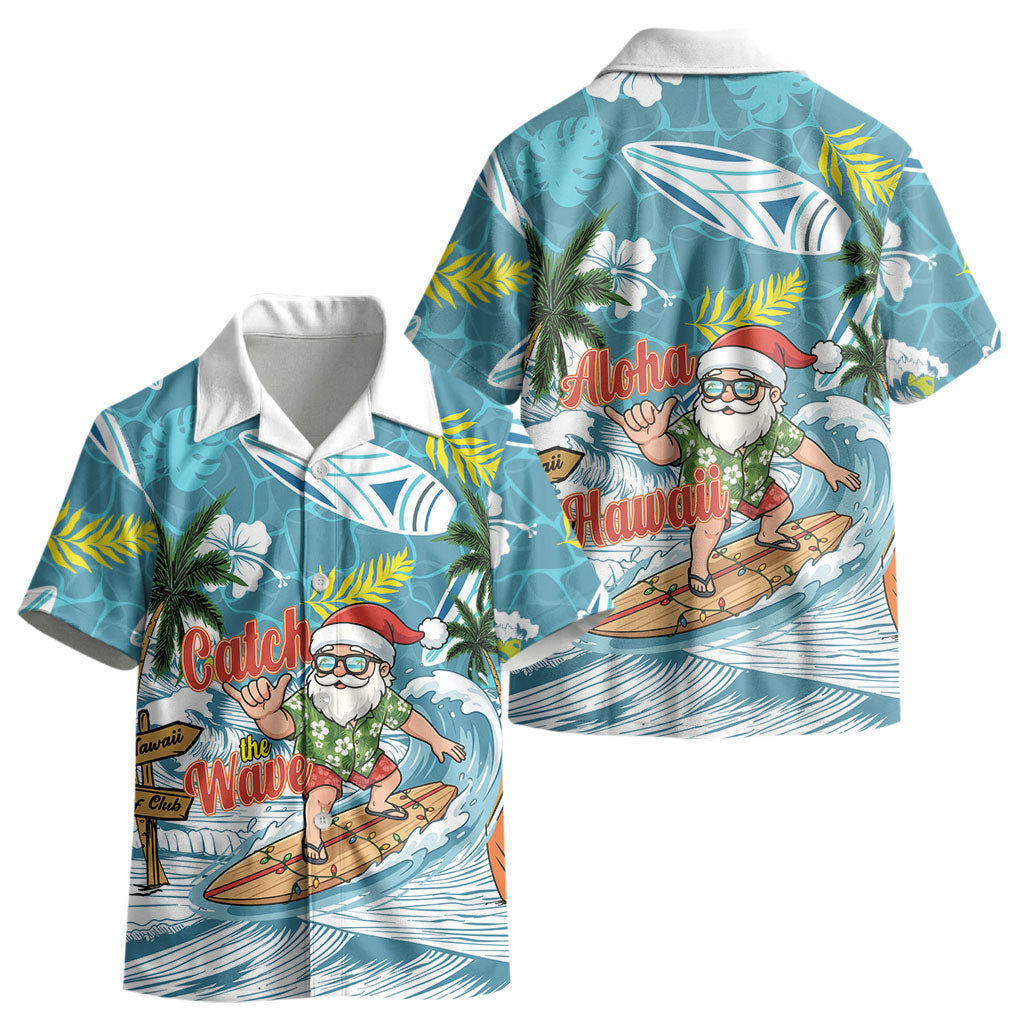Hawaii Summer Christmas Kid Hawaiian Shirt Surfing Santa Shaka Catch The Wave LT14 - Polynesian Pride