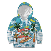 Hawaii Summer Christmas Kid Hoodie Surfing Santa Shaka Catch The Wave