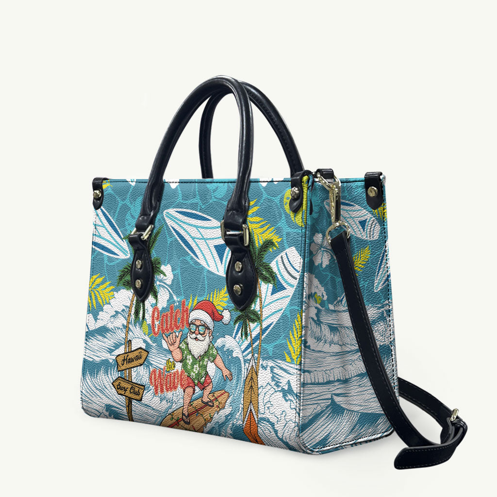 Hawaii Summer Christmas Leather Bag Surfing Santa Shaka Catch The Wave