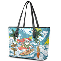 Hawaii Summer Christmas Leather Tote Bag Surfing Santa Shaka Catch The Wave