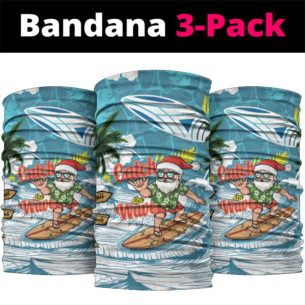Hawaii Summer Christmas Neck Gaiter Surfing Santa Shaka Catch The Wave