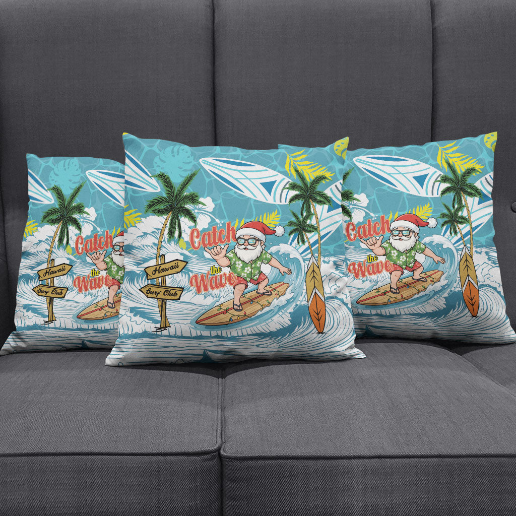 Hawaii Summer Christmas Pillow Cover Surfing Santa Shaka Catch The Wave