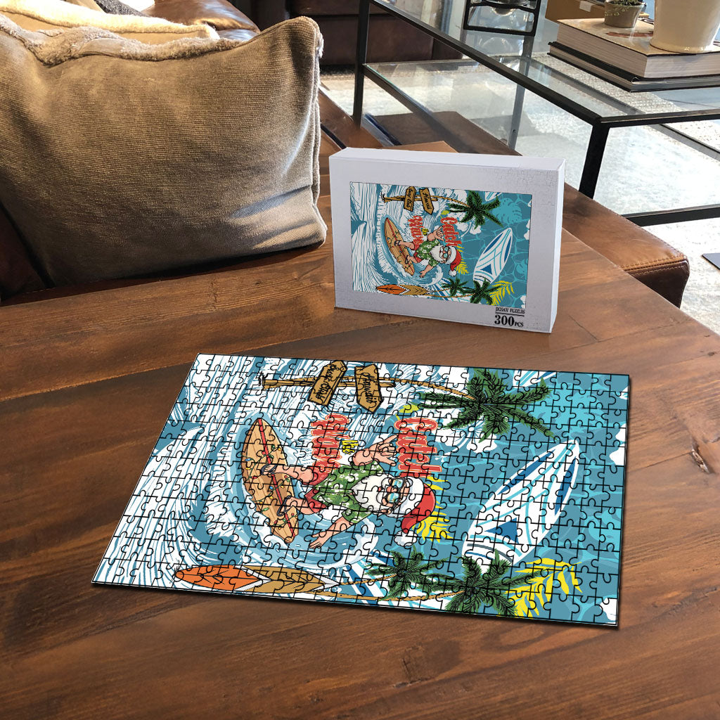 Hawaii Summer Christmas Puzzle Surfing Santa Shaka Catch The Wave