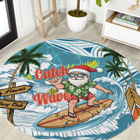 Hawaii Summer Christmas Round Carpet Surfing Santa Shaka Catch The Wave