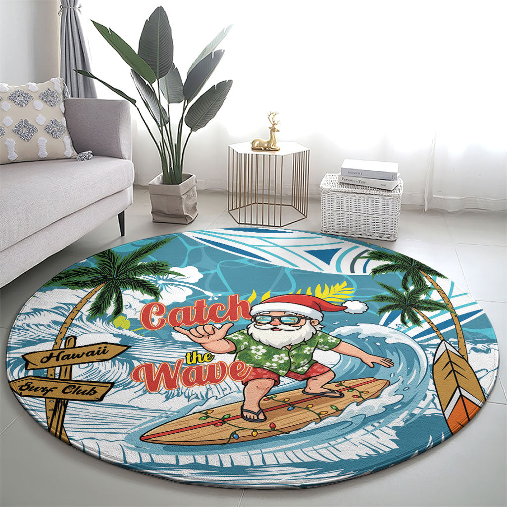Hawaii Summer Christmas Round Carpet Surfing Santa Shaka Catch The Wave