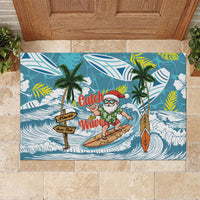 Hawaii Summer Christmas Rubber Doormat Surfing Santa Shaka Catch The Wave