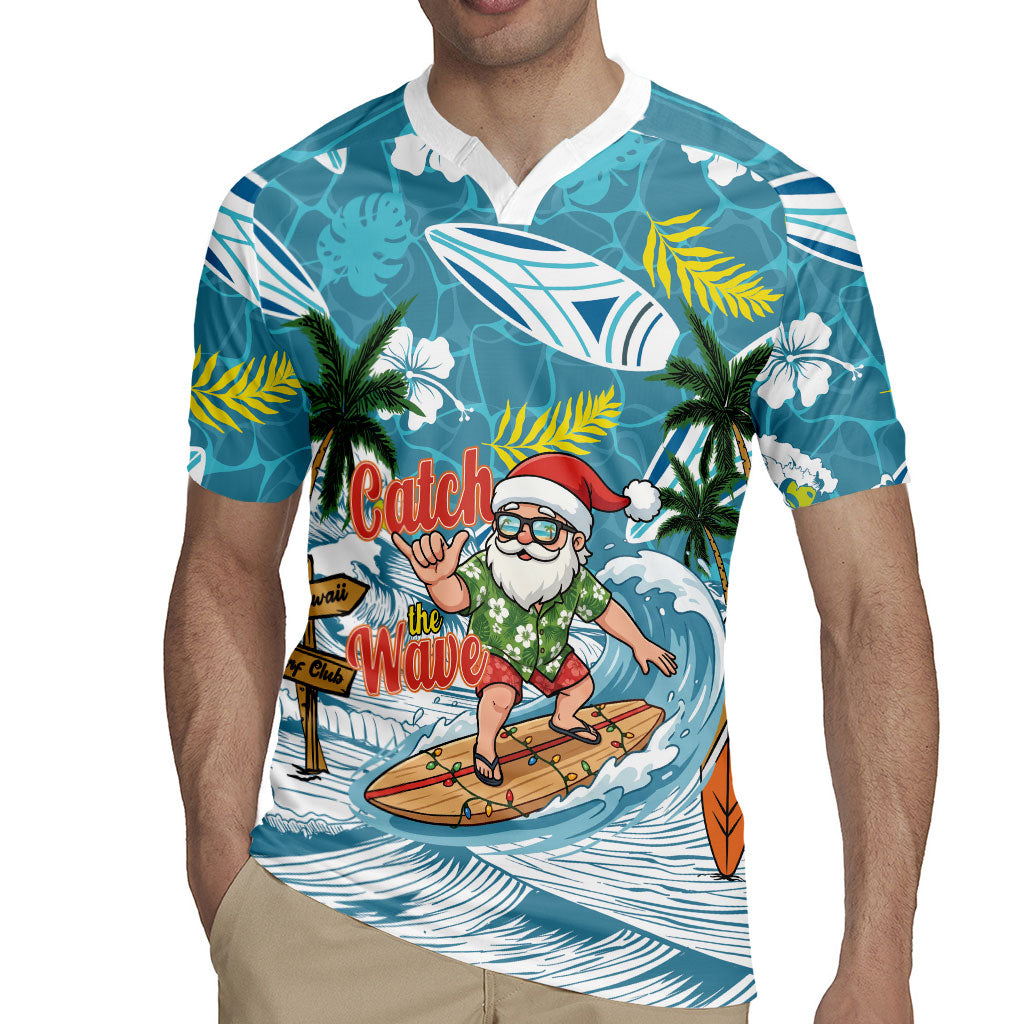 Hawaii Summer Christmas Rugby Jersey Surfing Santa Shaka Catch The Wave