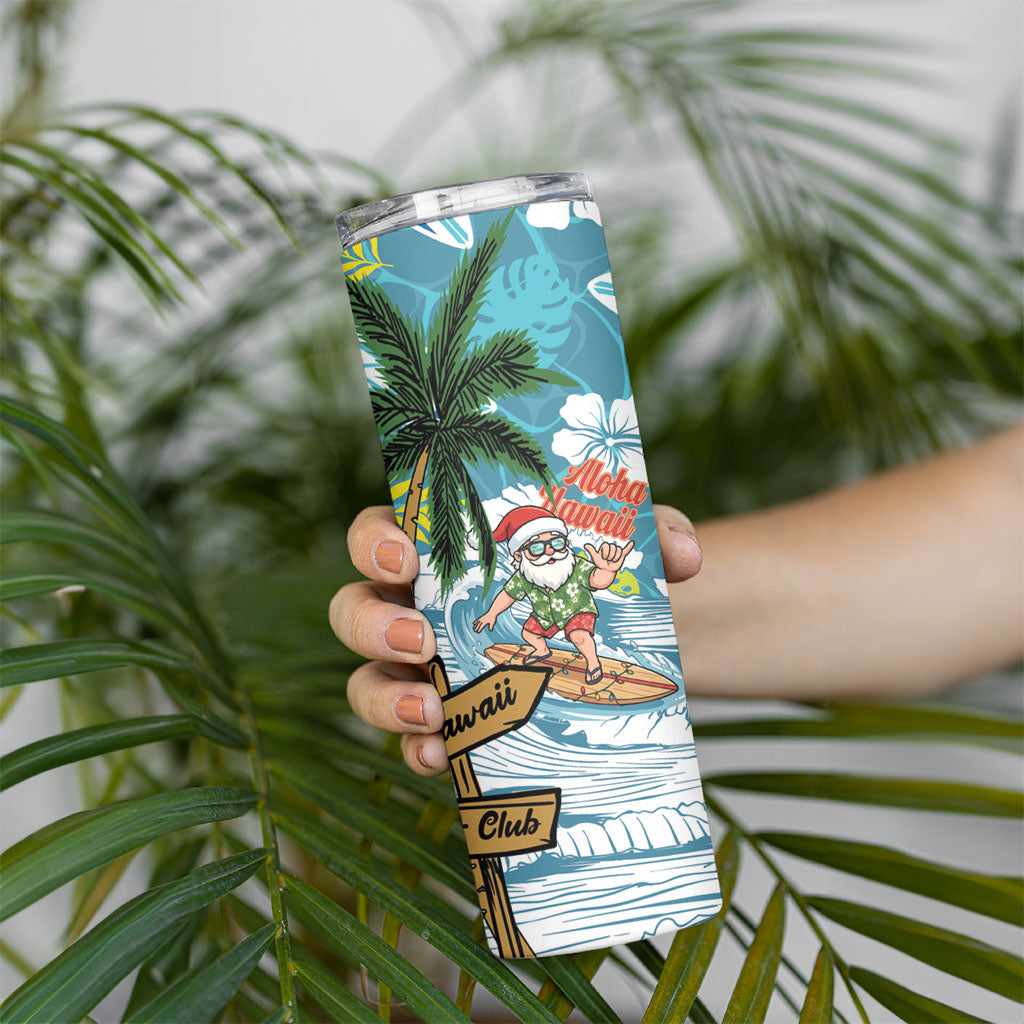 Hawaii Summer Christmas Skinny Tumbler Surfing Santa Shaka Catch The Wave
