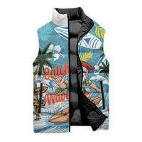 Hawaii Summer Christmas Sleeveless Puffer Jacket Surfing Santa Shaka Catch The Wave