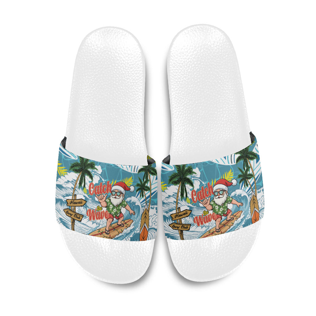 Hawaii Summer Christmas Slide Sandals Surfing Santa Shaka Catch The Wave