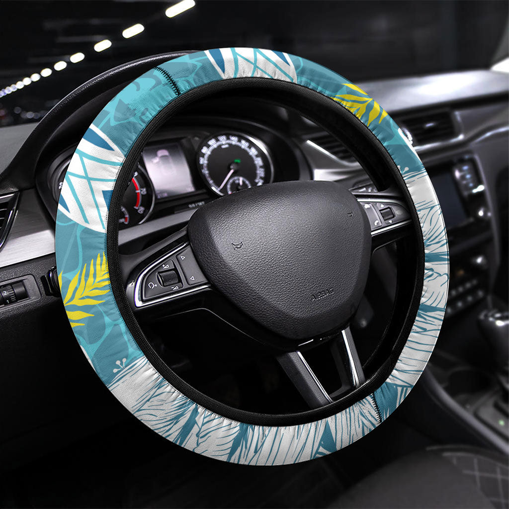 Hawaii Summer Christmas Steering Wheel Cover Surfing Santa Shaka Catch The Wave LT14 Universal Fit Teal - Polynesian Pride