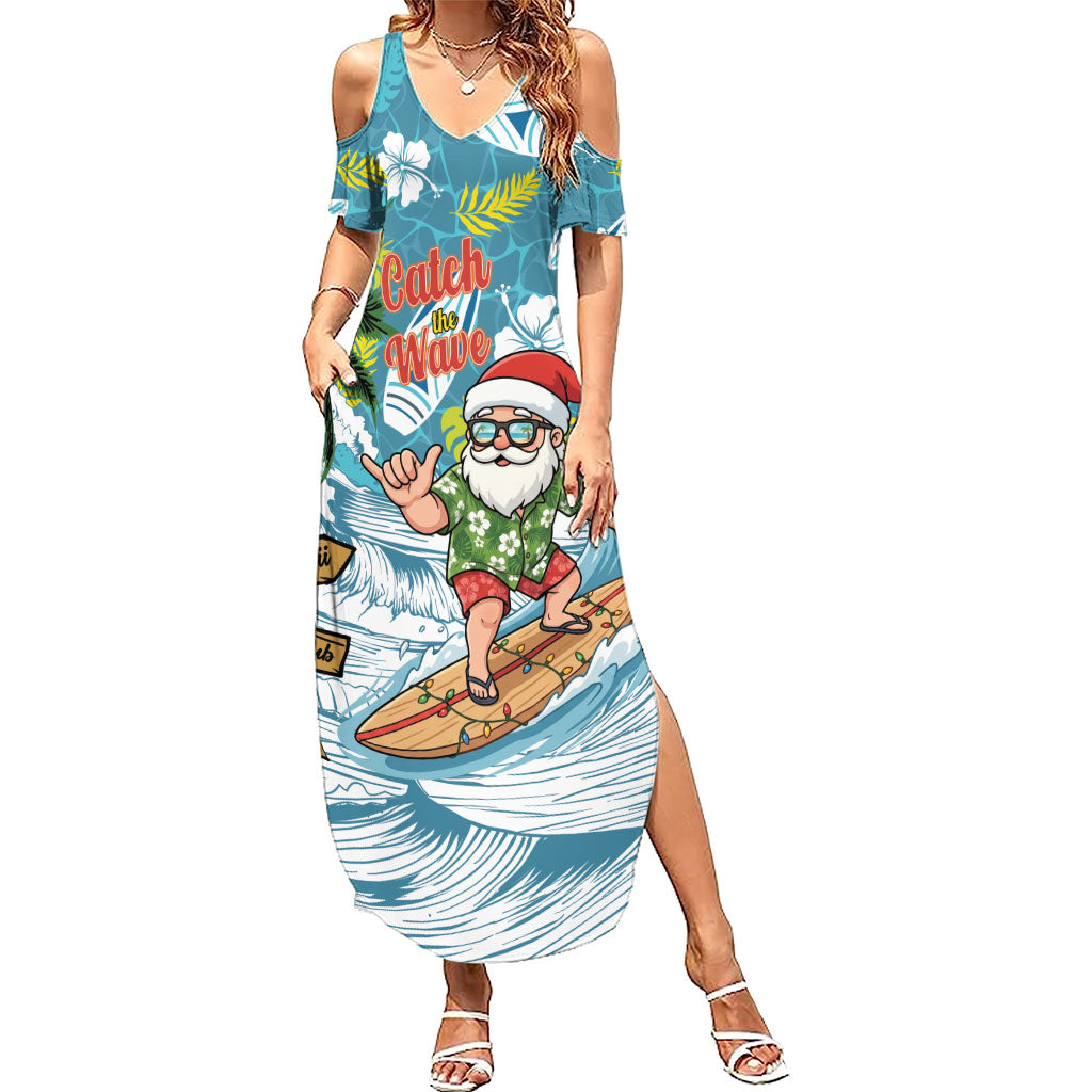 Hawaii Summer Christmas Summer Maxi Dress Surfing Santa Shaka Catch The Wave LT14 Women Teal - Polynesian Pride