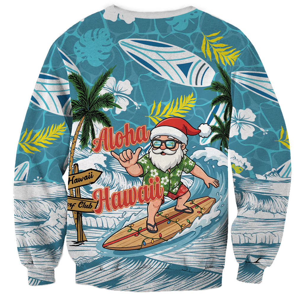 Hawaii Summer Christmas Sweatshirt Surfing Santa Shaka Catch The Wave