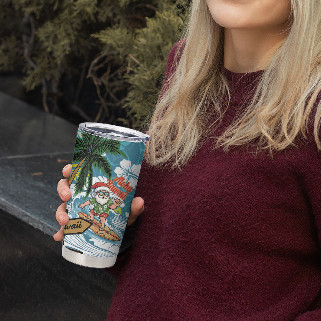 Hawaii Summer Christmas Tumbler Cup Surfing Santa Shaka Catch The Wave