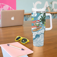 Hawaii Summer Christmas Tumbler With Handle Surfing Santa Shaka Catch The Wave