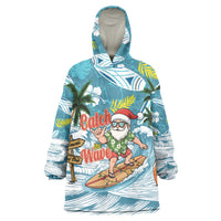 Hawaii Summer Christmas Wearable Blanket Hoodie Surfing Santa Shaka Catch The Wave