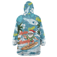 Hawaii Summer Christmas Wearable Blanket Hoodie Surfing Santa Shaka Catch The Wave