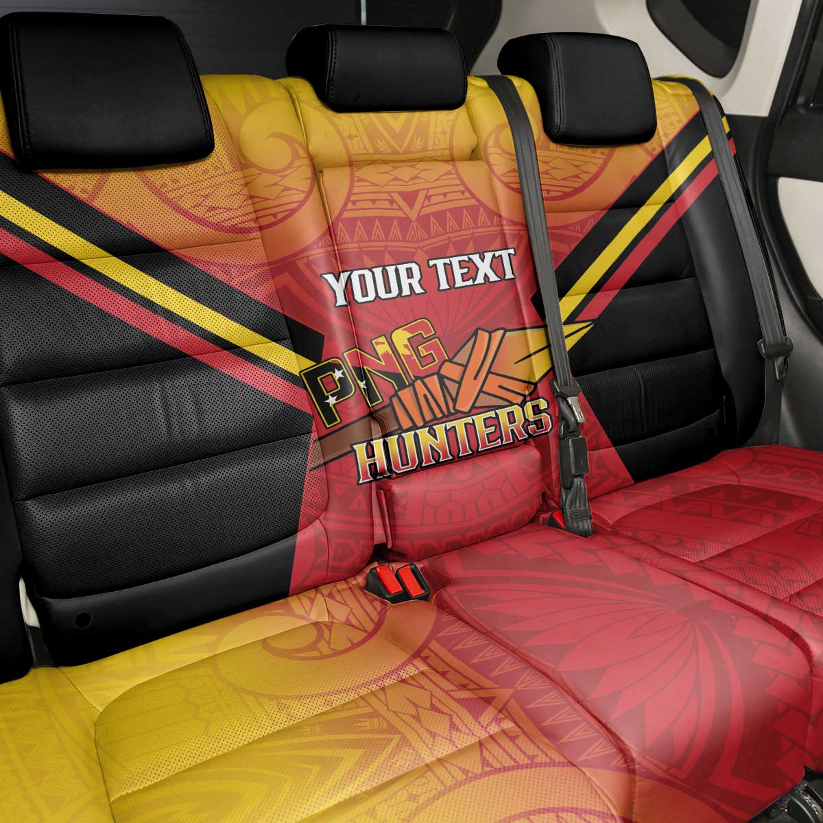 Papua New Guinea Rugby Custom Back Car Seat Cover Go PNG Hunters Polynesian Pattern - Polynesian Pride