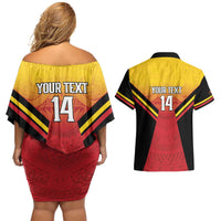 Papua New Guinea Rugby Custom Couples Matching Off Shoulder Short Dress and Hawaiian Shirt Go PNG Hunters Polynesian Pattern - Polynesian Pride