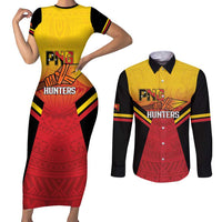 Papua New Guinea Rugby Custom Couples Matching Short Sleeve Bodycon Dress and Long Sleeve Button Shirt Go PNG Hunters Polynesian Pattern - Polynesian Pride