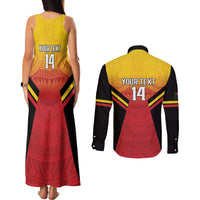 Papua New Guinea Rugby Custom Couples Matching Tank Maxi Dress and Long Sleeve Button Shirt Go PNG Hunters Polynesian Pattern - Polynesian Pride