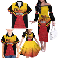 Papua New Guinea Rugby Custom Family Matching Off The Shoulder Long Sleeve Dress and Hawaiian Shirt Go PNG Hunters Polynesian Pattern - Polynesian Pride