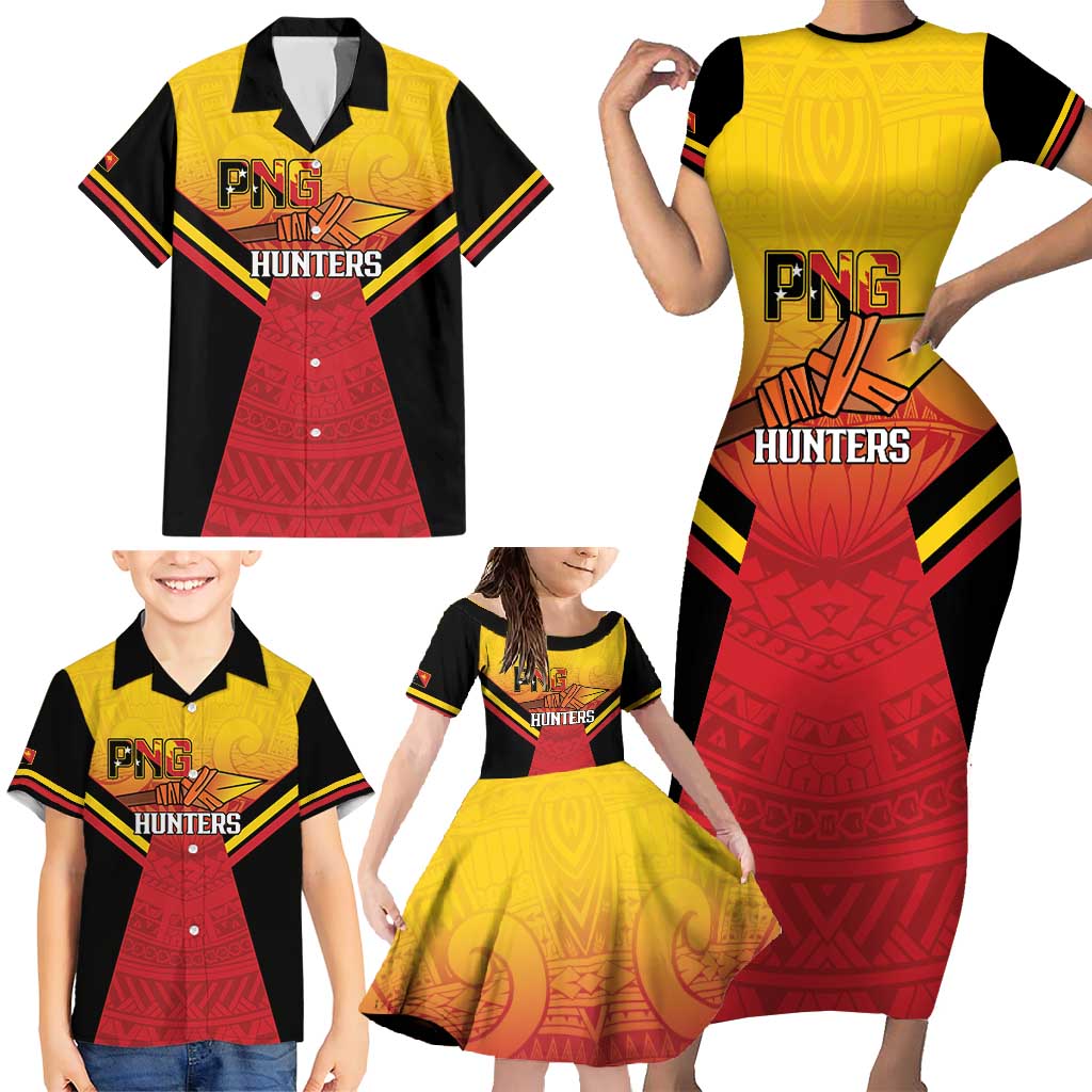 Papua New Guinea Rugby Custom Family Matching Short Sleeve Bodycon Dress and Hawaiian Shirt Go PNG Hunters Polynesian Pattern - Polynesian Pride