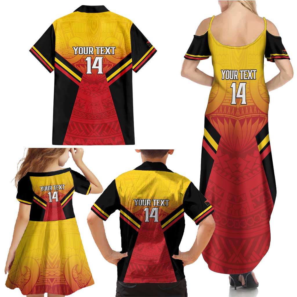 Papua New Guinea Rugby Custom Family Matching Summer Maxi Dress and Hawaiian Shirt Go PNG Hunters Polynesian Pattern - Polynesian Pride