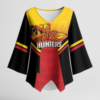 Papua New Guinea Rugby Custom Kimono Sleeve Blouse Go PNG Hunters Polynesian Pattern - Polynesian Pride