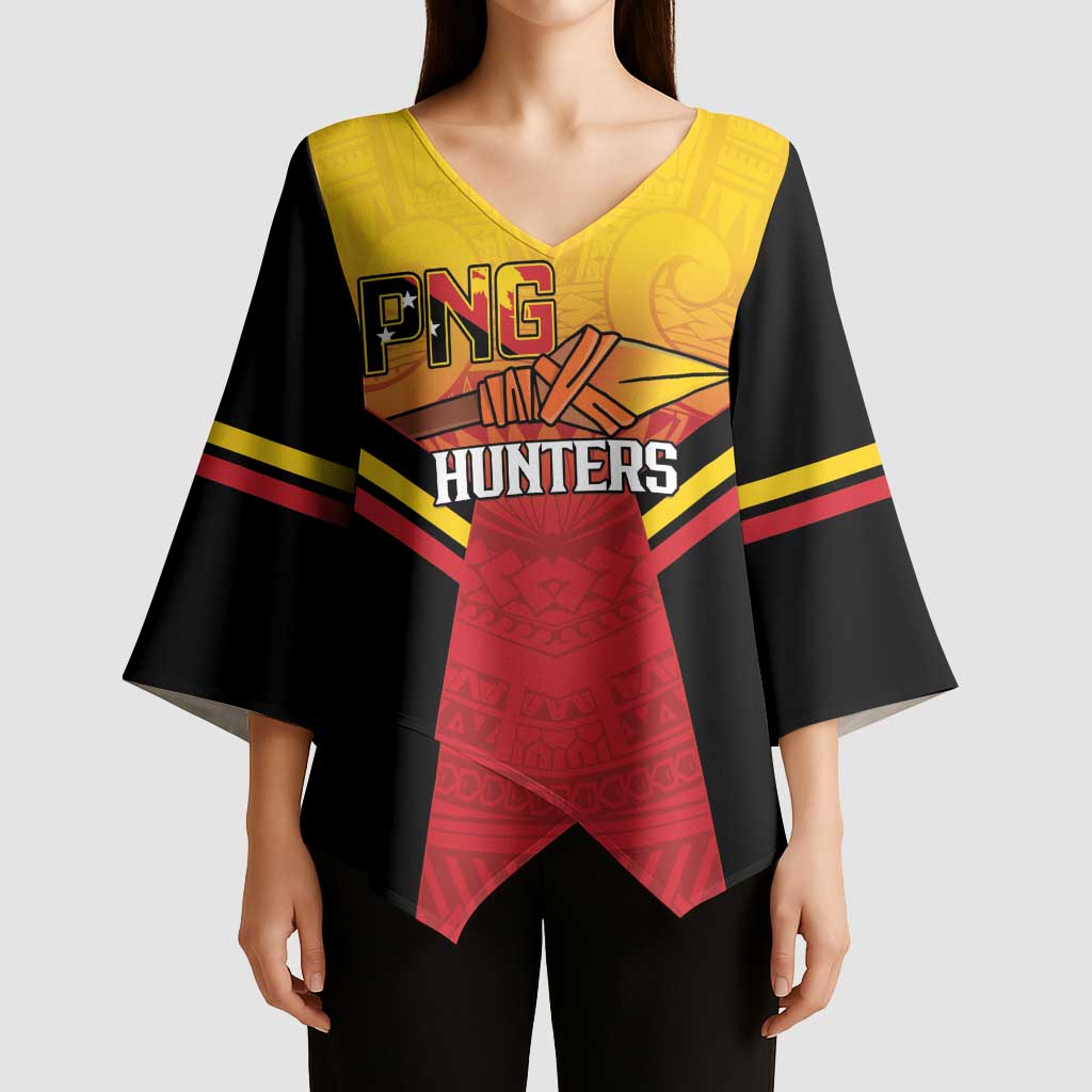 Papua New Guinea Rugby Custom Kimono Sleeve Blouse Go PNG Hunters Polynesian Pattern - Polynesian Pride