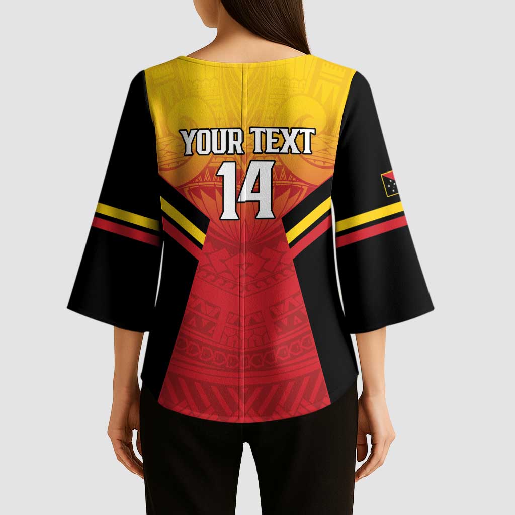 Papua New Guinea Rugby Custom Kimono Sleeve Blouse Go PNG Hunters Polynesian Pattern - Polynesian Pride
