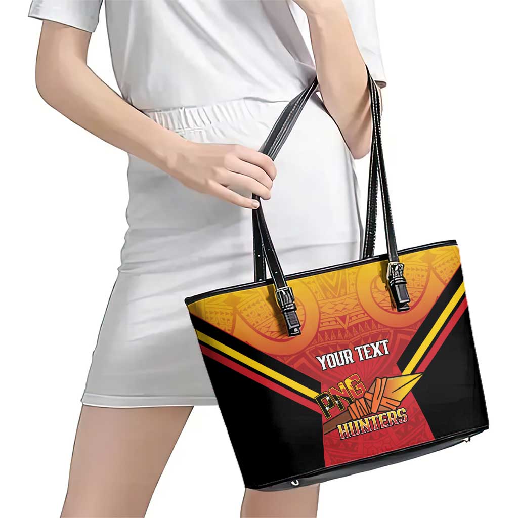 Papua New Guinea Rugby Custom Leather Tote Bag Go PNG Hunters Polynesian Pattern - Polynesian Pride